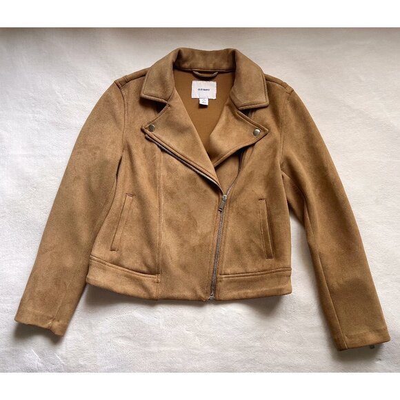 Old Navy Suede Moto Jacket (Petite) in Tan | Size XS - Picture 1 of 5